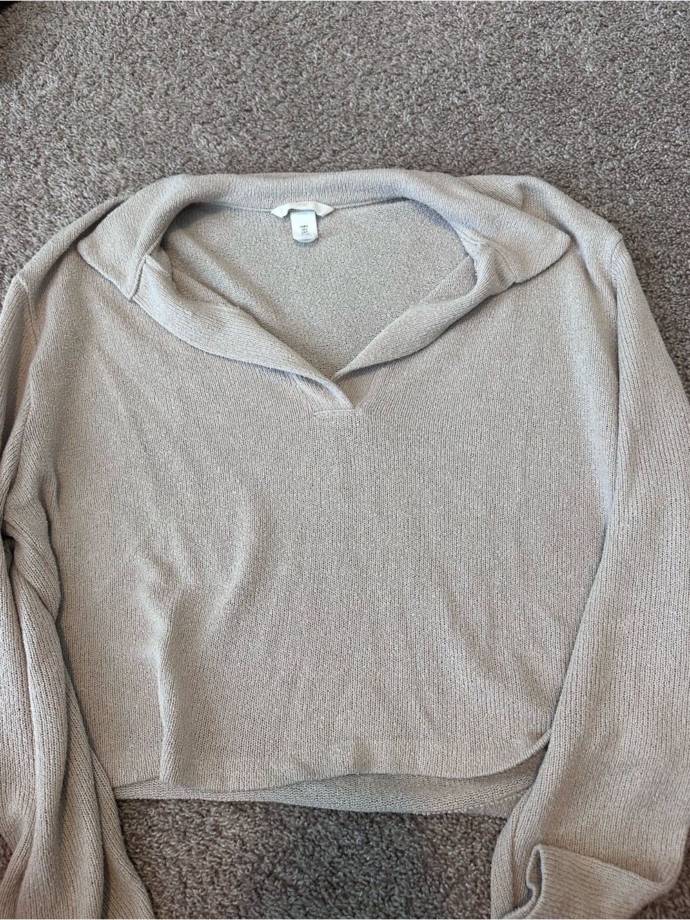 H&M Light Beige V-Neck Collared Pullover Sweater